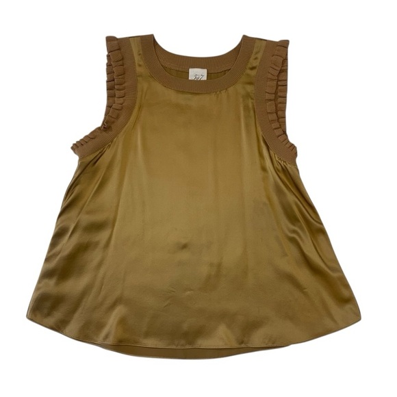 Cinq a Sept Women’s S 100% Silk Gold Feminine Sleeveless Ruffled Tank top - Picture 2 of 7
